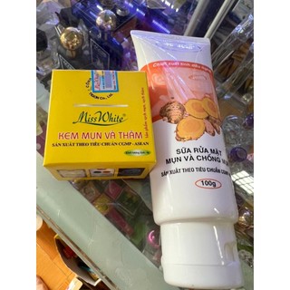 Combo sữa rửa mặt nghệ Miss White 10ml + kem nghệ miss white 6g sạch mụn trắng da