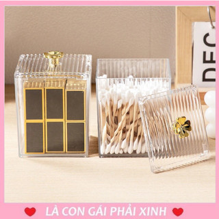 Hộp đựng bông tẩy trang, hộp nhựa Mica trong suốt đựng phụ kiện/ đồ dùng, hộp đựng có nắp, chống bụi, chống nước