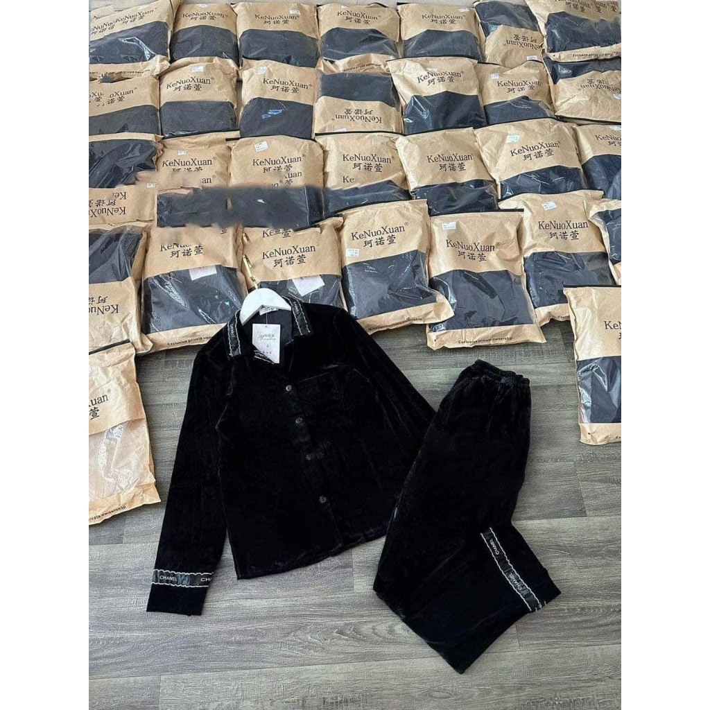 SET BỘ PIJAMA NHUNG ĐEN BIGSIZE