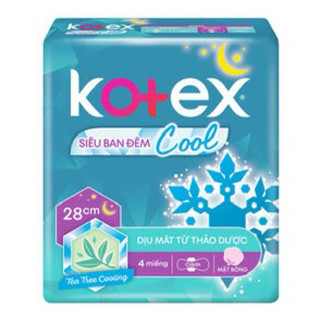 Băng Vệ Sinh Kotex Siêu Ban Đêm COOL MÁT LẠNH Có Cánh 28cm Gói 4 Miếng