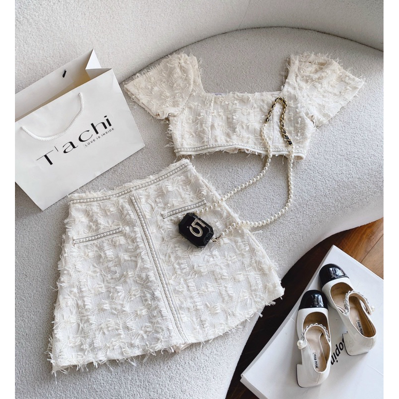 Set áo lông vũ kết ngọc - Chitchitstore