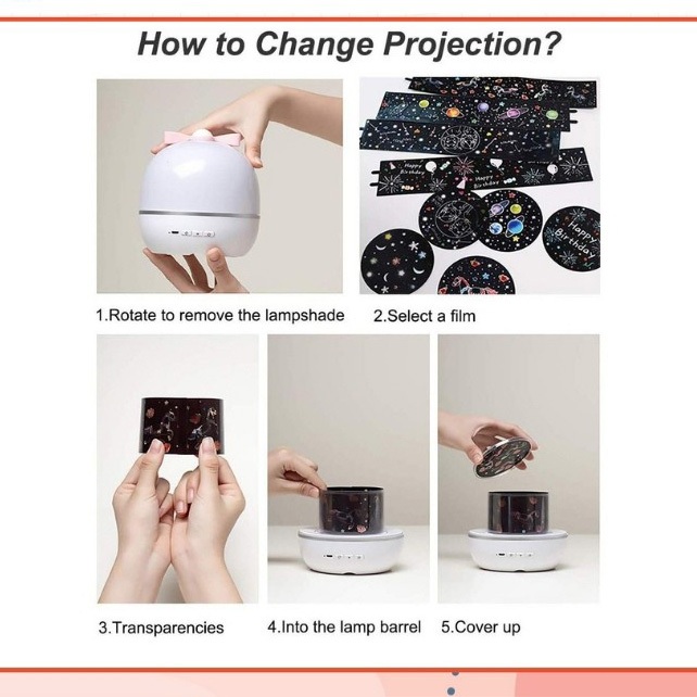 Đèn chiếu sao trang trí phòng xoay tự động tặng kèm 6 mẫu film decor chiếu trần 3D quà tặng người thân yêu，tặng quà