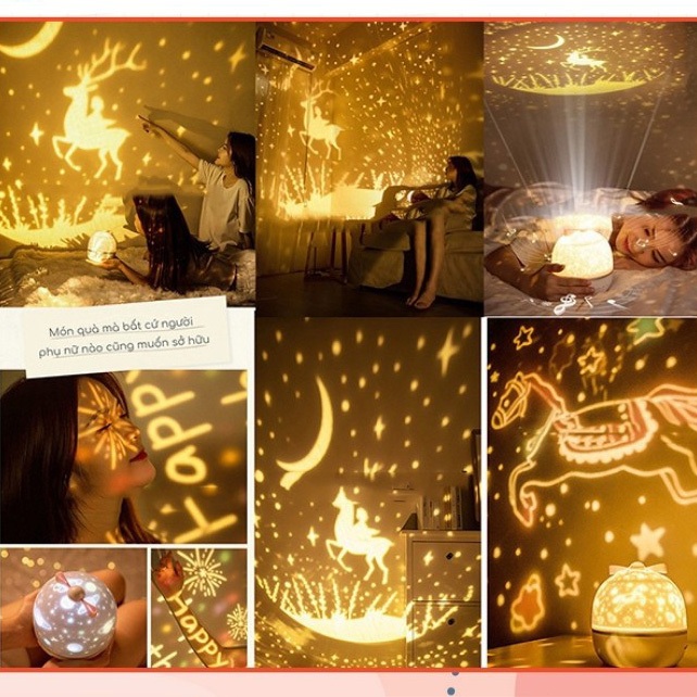 Đèn chiếu sao trang trí phòng xoay tự động tặng kèm 6 mẫu film decor chiếu trần 3D quà tặng người thân yêu，tặng quà