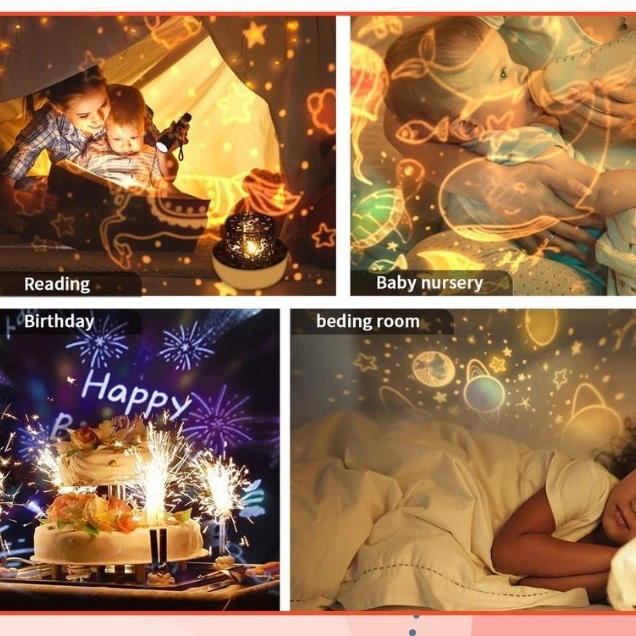 Đèn chiếu sao trang trí phòng xoay tự động tặng kèm 6 mẫu film decor chiếu trần 3D quà tặng người thân yêu，tặng quà