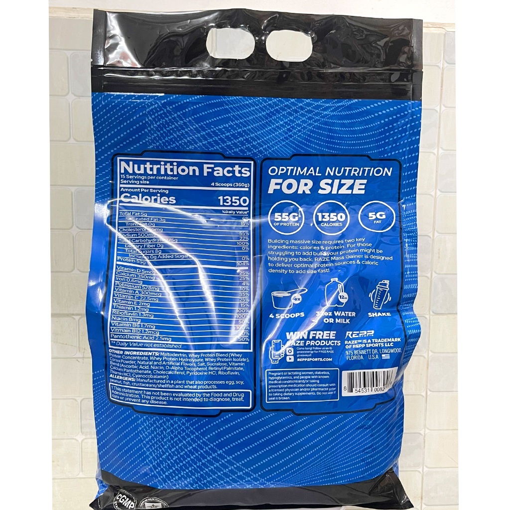 Sữa tăng cân tăng cơ cao cấp Raze Mass Gainer hương Chocolate bịch lớn 5.4kg - Phân phối chính hãng