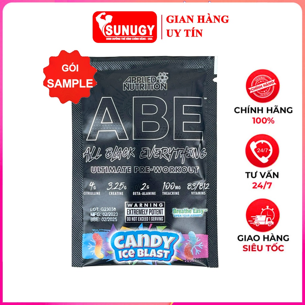 Sample Pre-workout ABE của Applied - Tăng sức mạnh tập luyện, tăng tỉnh táo tập trung - Hàng chính hãng