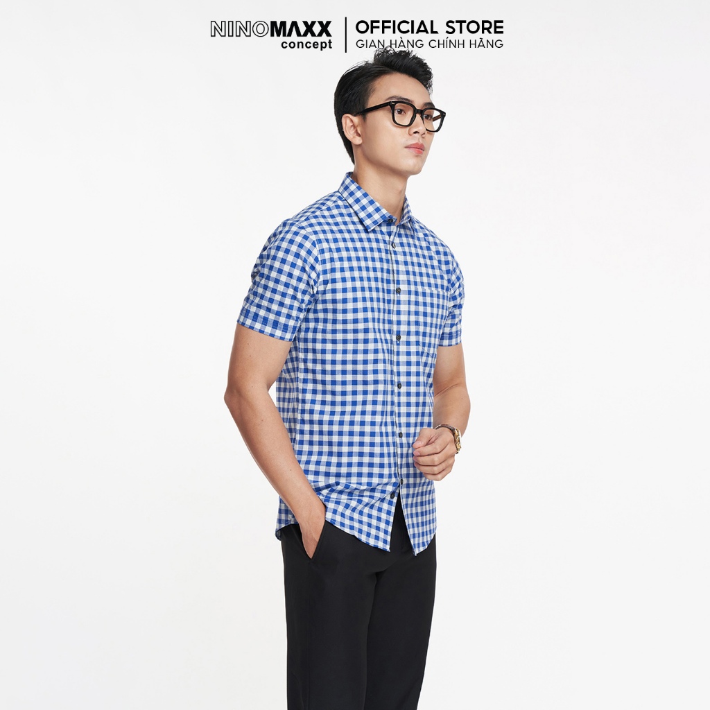 N&M Áo sơ mi Nam caro tay ngắn form slim fit cotton 2101089