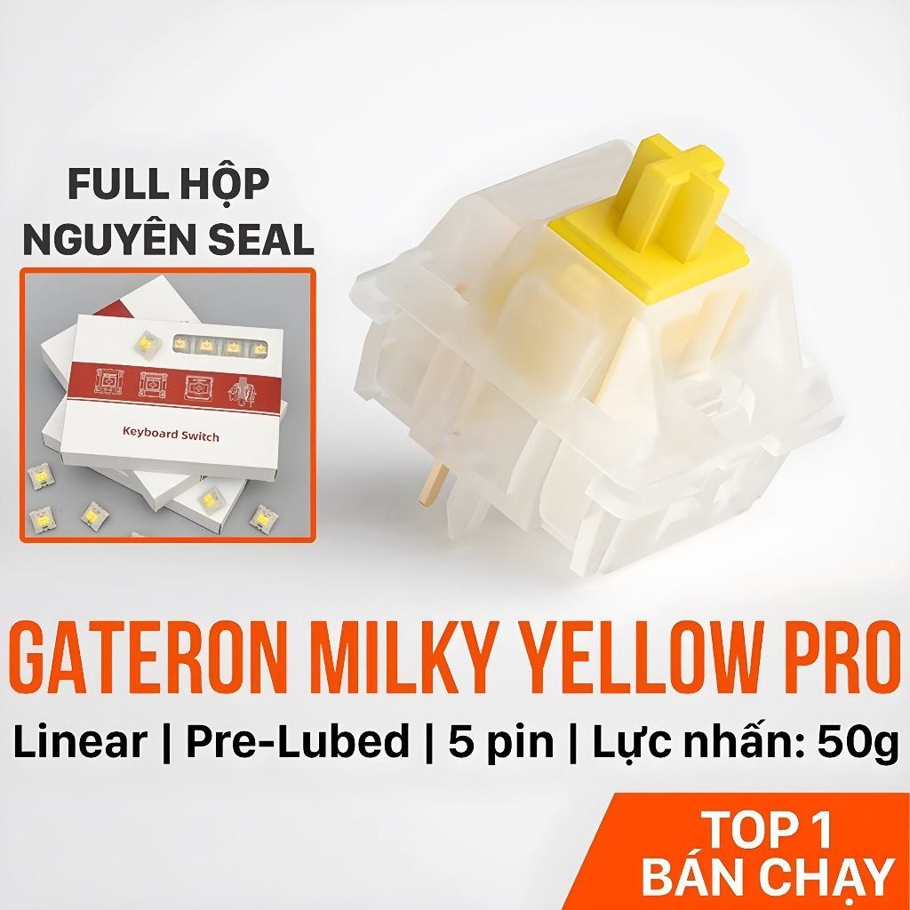 Switch Gateron Milky Yellow Pro 5 Pin, Gateron Milky Red Pro 5 Pin Có Pre Lube, có hộp nguyên seal 35 switch Techstar