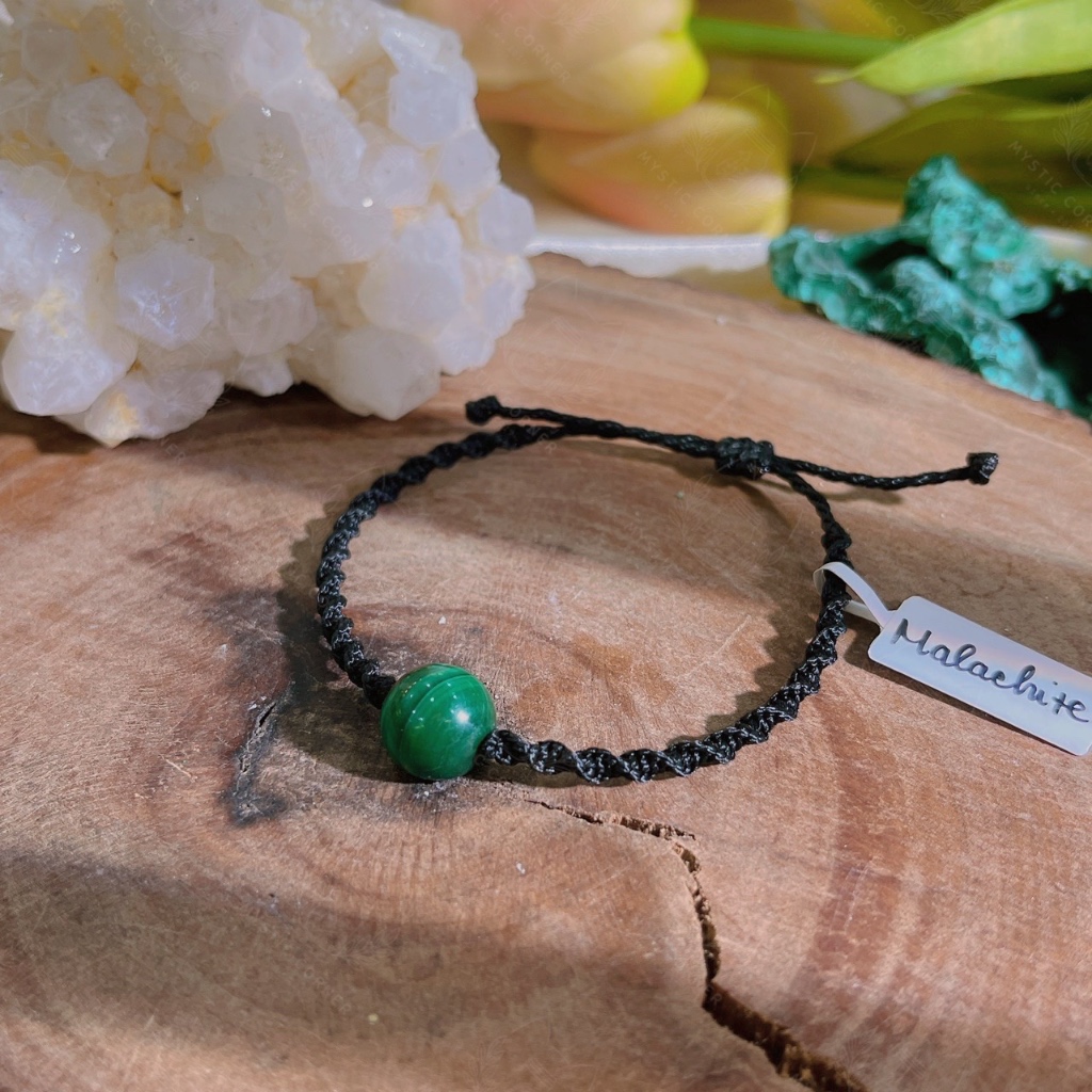 Vòng tay Macrame Malachite, vòng tay thúc đẩy năng lượng tích cực, may mắn, thịnh vượng