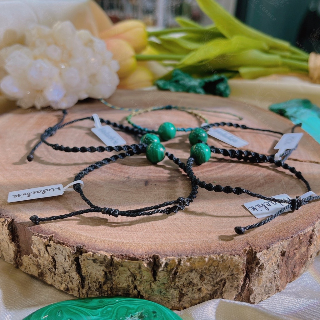 Vòng tay Macrame Malachite, vòng tay thúc đẩy năng lượng tích cực, may mắn, thịnh vượng