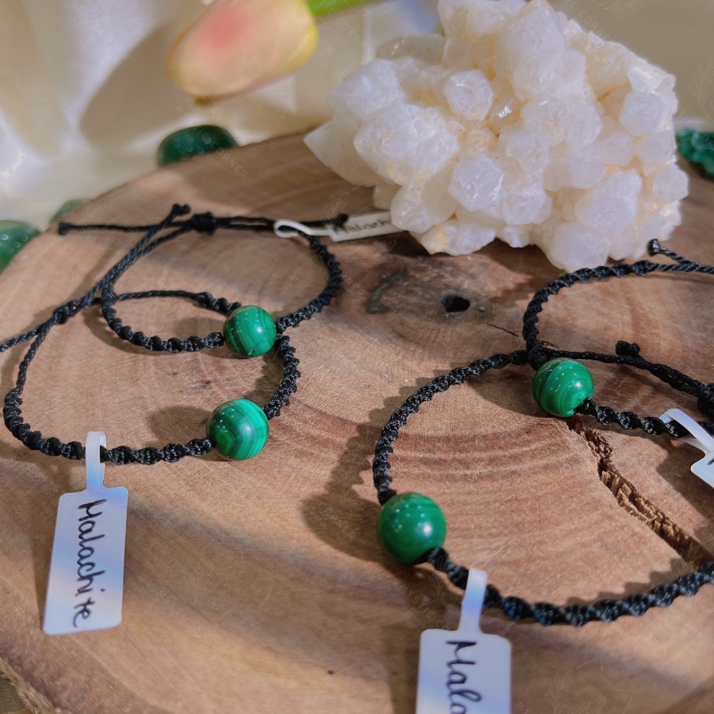 Vòng tay Macrame Malachite, vòng tay thúc đẩy năng lượng tích cực, may mắn, thịnh vượng