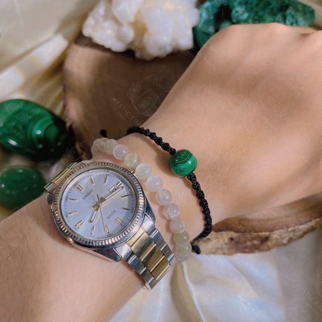 Vòng tay Macrame Malachite, vòng tay thúc đẩy năng lượng tích cực, may mắn, thịnh vượng