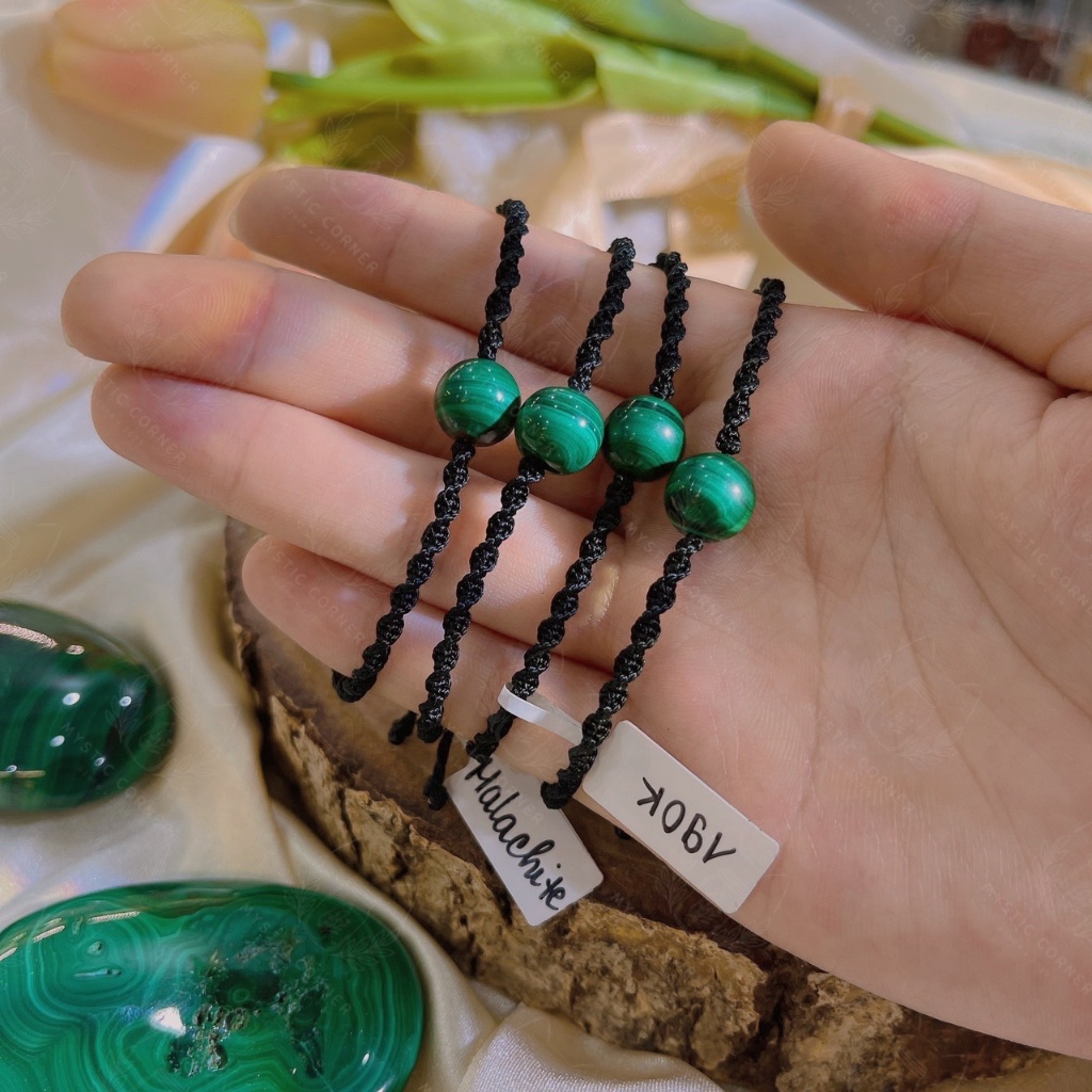 Vòng tay Macrame Malachite, vòng tay thúc đẩy năng lượng tích cực, may mắn, thịnh vượng
