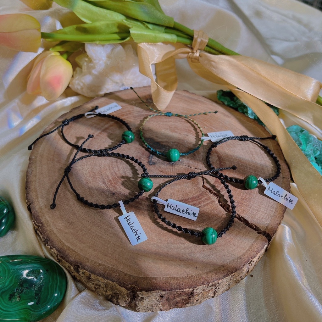Vòng tay Macrame Malachite, vòng tay thúc đẩy năng lượng tích cực, may mắn, thịnh vượng