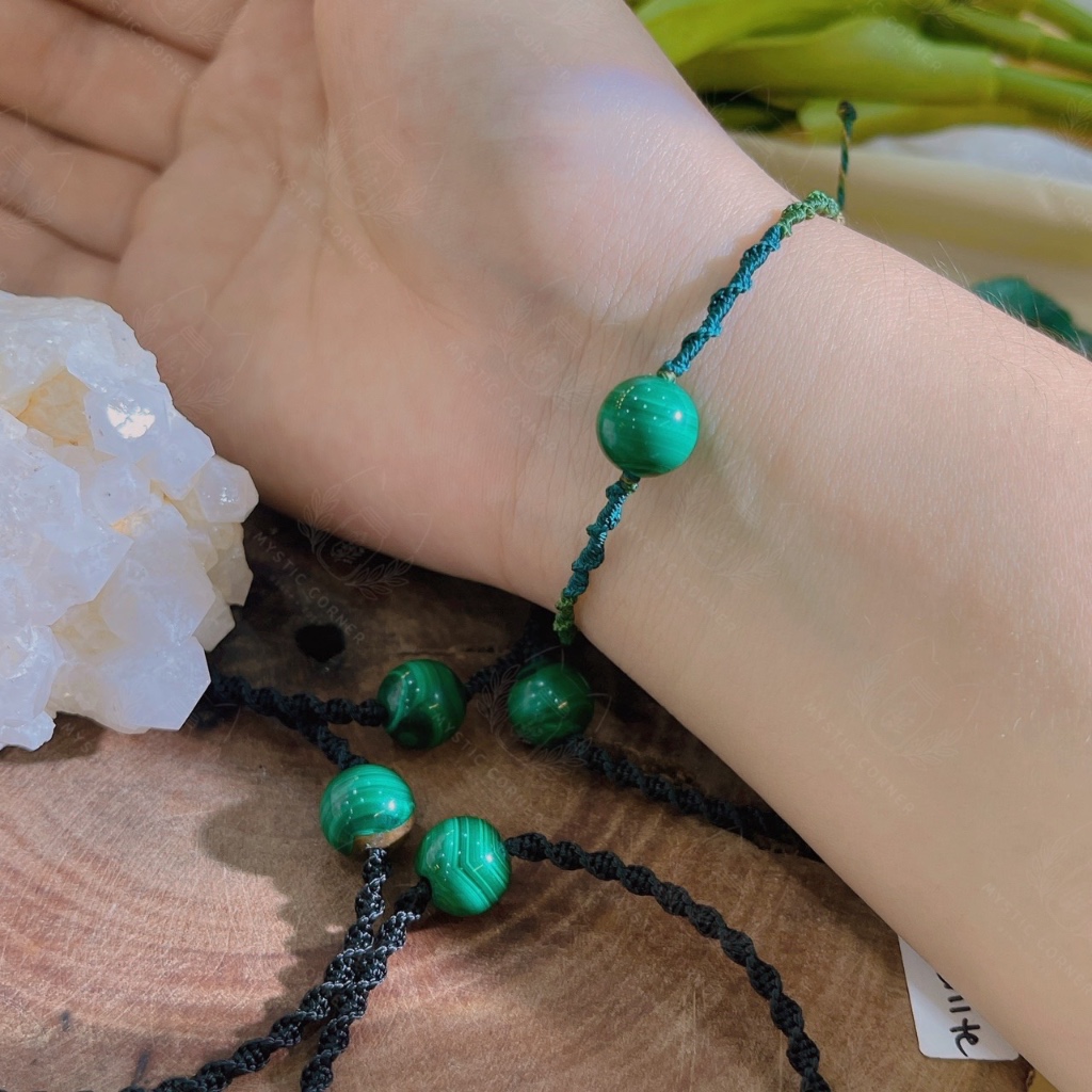 Vòng tay Macrame Malachite, vòng tay thúc đẩy năng lượng tích cực, may mắn, thịnh vượng