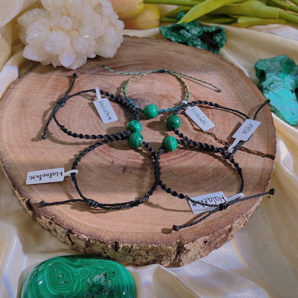 Vòng tay Macrame Malachite, vòng tay thúc đẩy năng lượng tích cực, may mắn, thịnh vượng