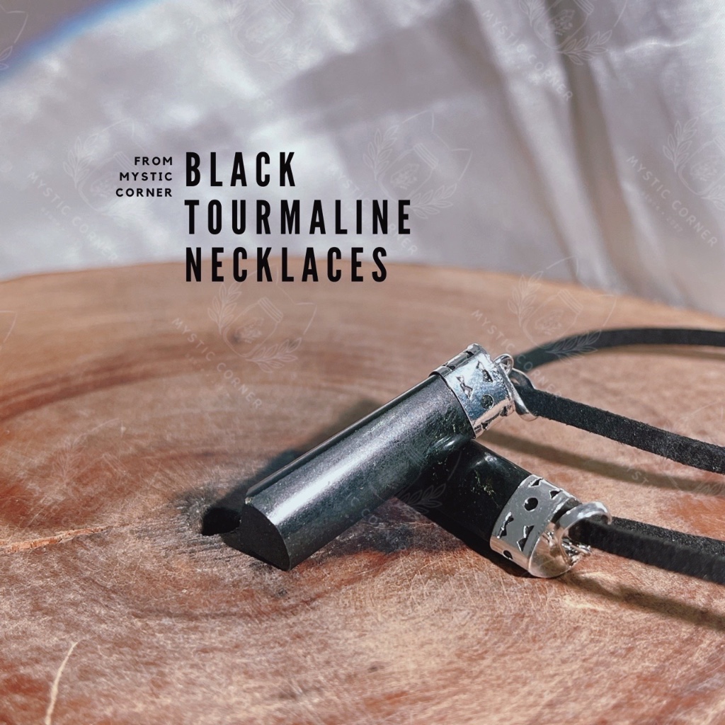 Vòng cổ đá Black Tourmaline chấu bạc, đá bảo vệ dùng trong Tarot, Reiki, đá phong thủy, thiền định