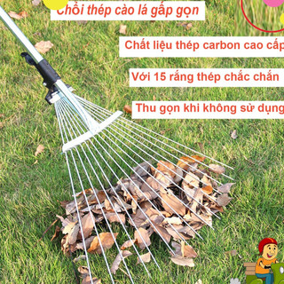 Chổi Cào Cỏ, Chổi Thép Cào Lá Làm Vườn Gấp Gọn Có  9 Răng Đa Năng