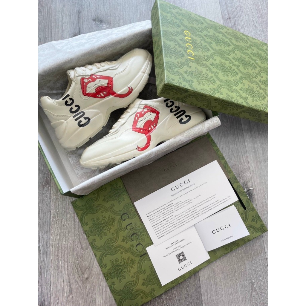 Giày gucci Rhyton, Giày thể thao GC gạch ngang, NY, Môi, Trơn đế bản cao cấp Full Box Bill, túi xách phụ kiện