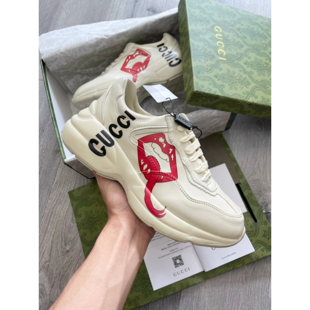 Giày gucci Rhyton, Giày thể thao GC gạch ngang, NY, Môi, Trơn đế bản cao cấp Full Box Bill, túi xách phụ kiện