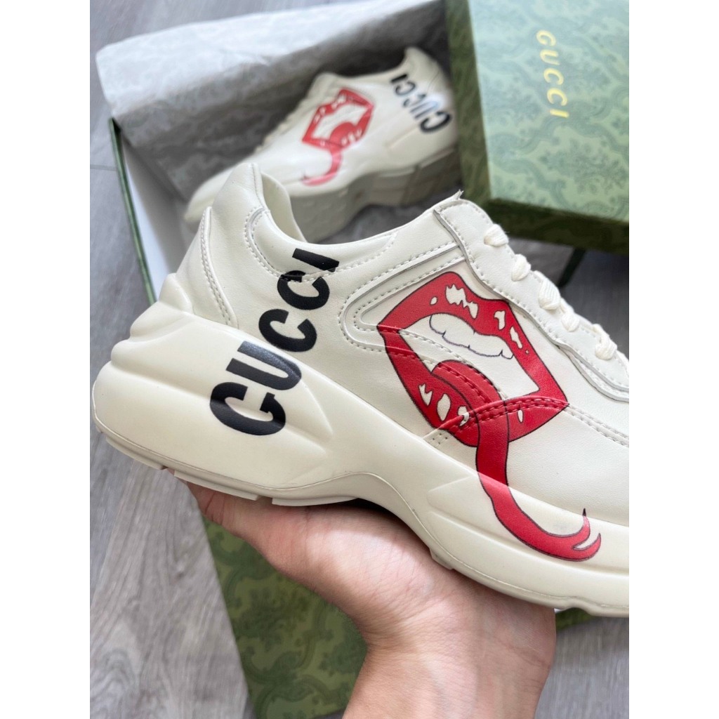 Giày gucci Rhyton, Giày thể thao GC gạch ngang, NY, Môi, Trơn đế bản cao cấp Full Box Bill, túi xách phụ kiện