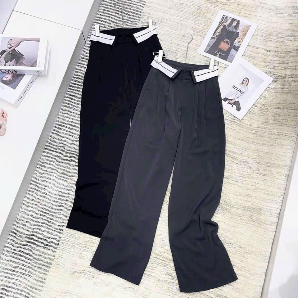 Quần ống rộng vải ruby cạp khoá lưng cao 1 cúc cạp viền bẻ siêu hotttt | BigBuy360 - bigbuy360.vn