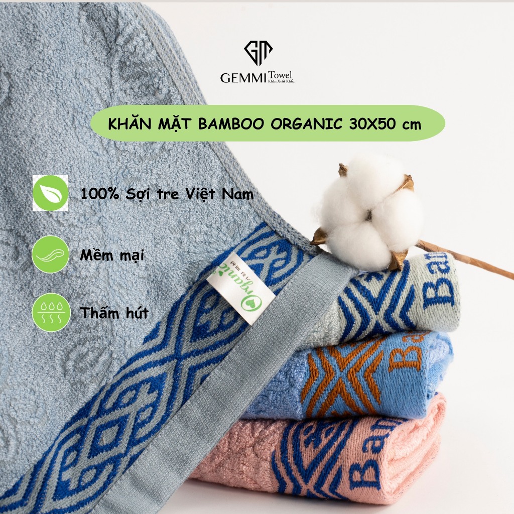 KHĂN MẶT BAMBOO ORGANIC 30x50cm GEMMI MỀM MẠI, AN TOÀN, THẤM HÚT HIỆU QUẢ, CÓ THỂ SỬ DỤNG CHO TRẺ EM