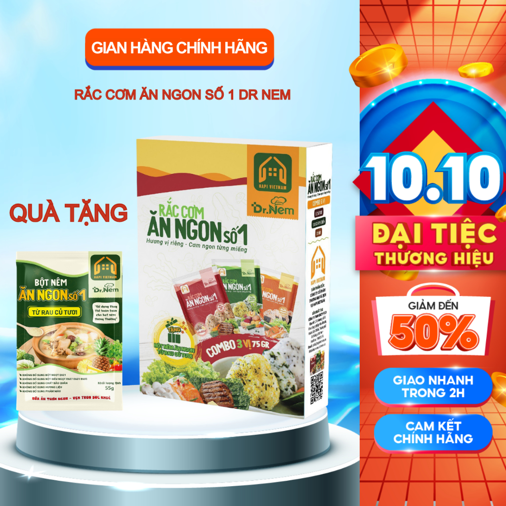 COMBO 3 Vị Rắc Cơm Ăn Ngon Số 1 Dr Nem, Hương Vị Riêng, Cơm Ngon Từng Miếng - Hàng Chính Hãng