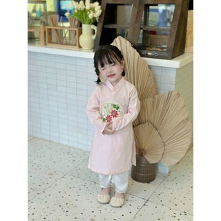 Áo dài trẻ em 💝FREESHIP💝Áo dài bé gái màu hồng màu kem NiLen cao cấp xinh xắn2