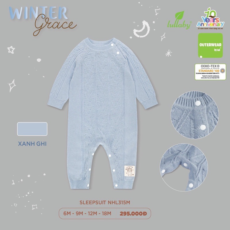 Body Len Lông Cừu Siêu Mềm Mịn Hãng Lull Cho Bé 6m-18m