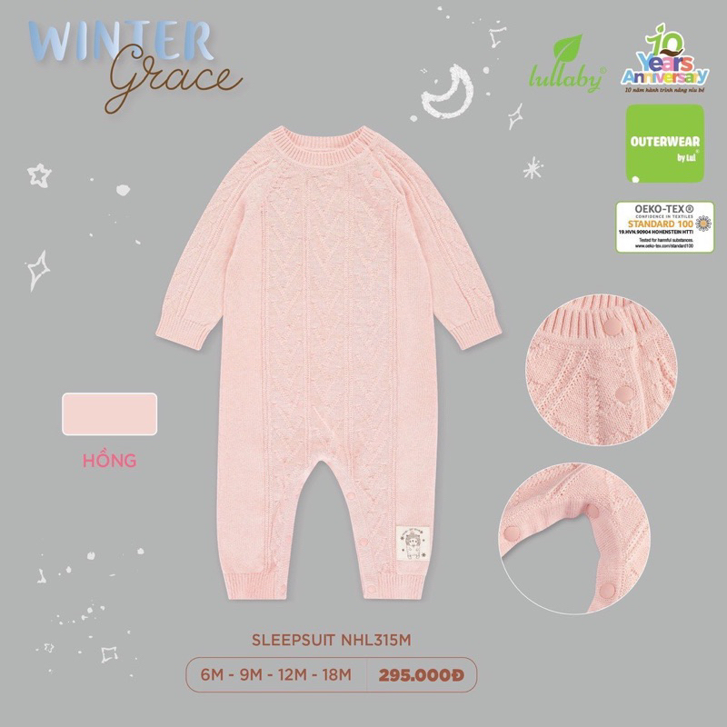 Body Len Lông Cừu Siêu Mềm Mịn Hãng Lull Cho Bé 6m-18m