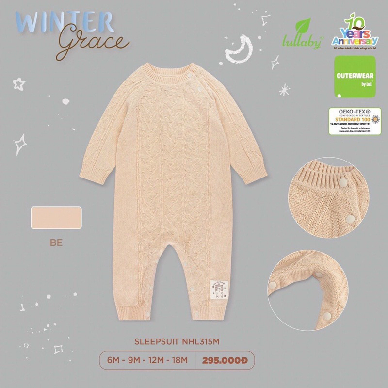 Body Len Lông Cừu Siêu Mềm Mịn Hãng Lull Cho Bé 6m-18m