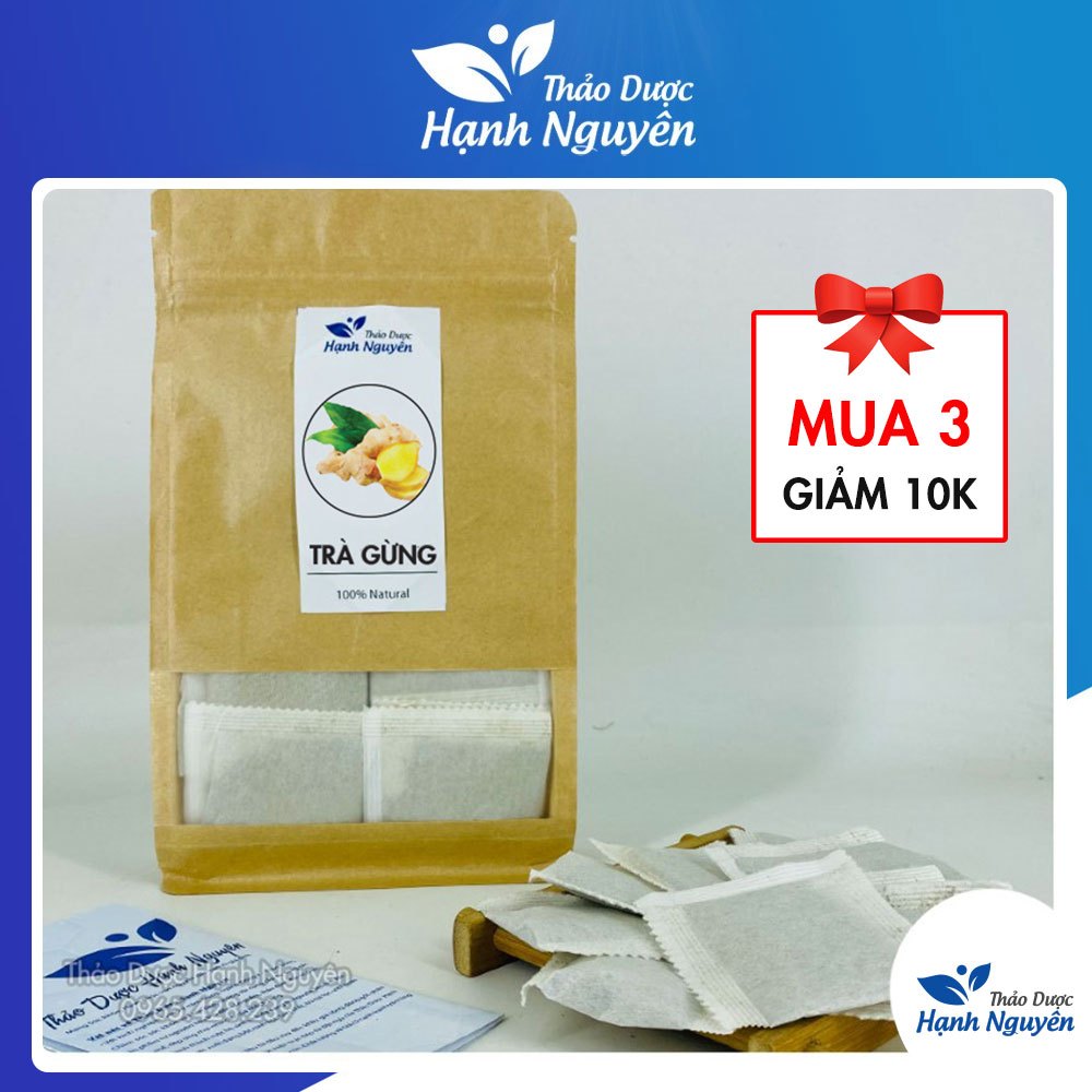 Trà gừng túi lọc, 50 túi x 3g, trà giảm cân, giảm mỡ bụng, đùi, làm ấm cơ thể - Thảo dược hạnh nguyên