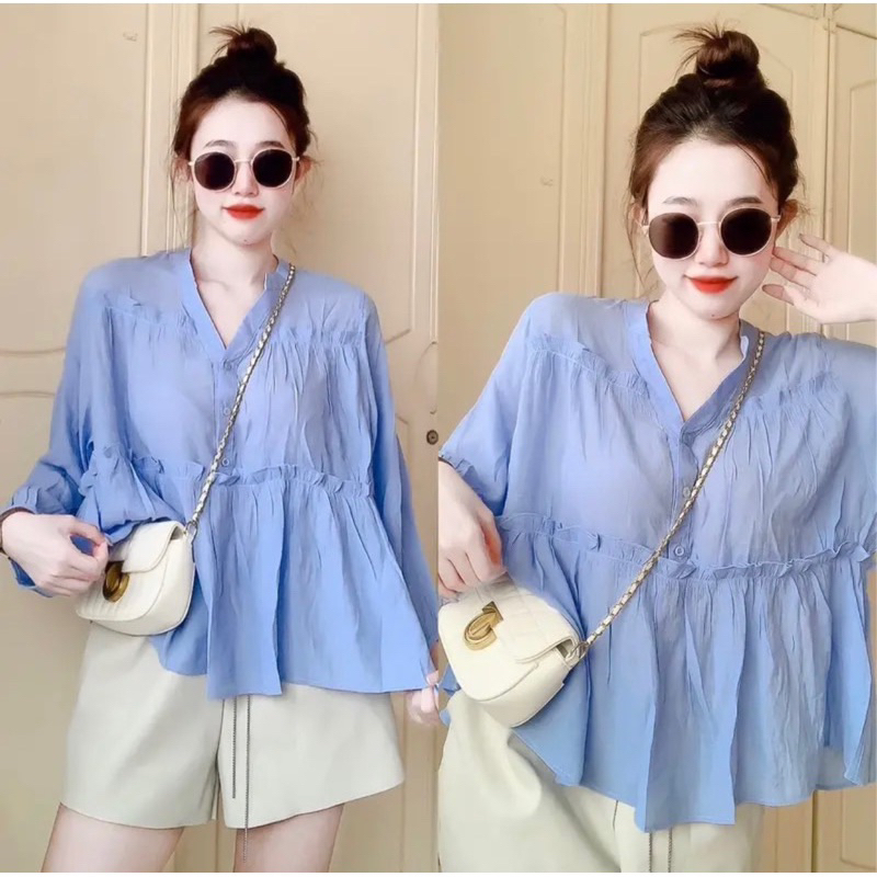 Áo babydol bèo nhúng chất voan tơ mỏng phom rộng freesize dành cho nữ