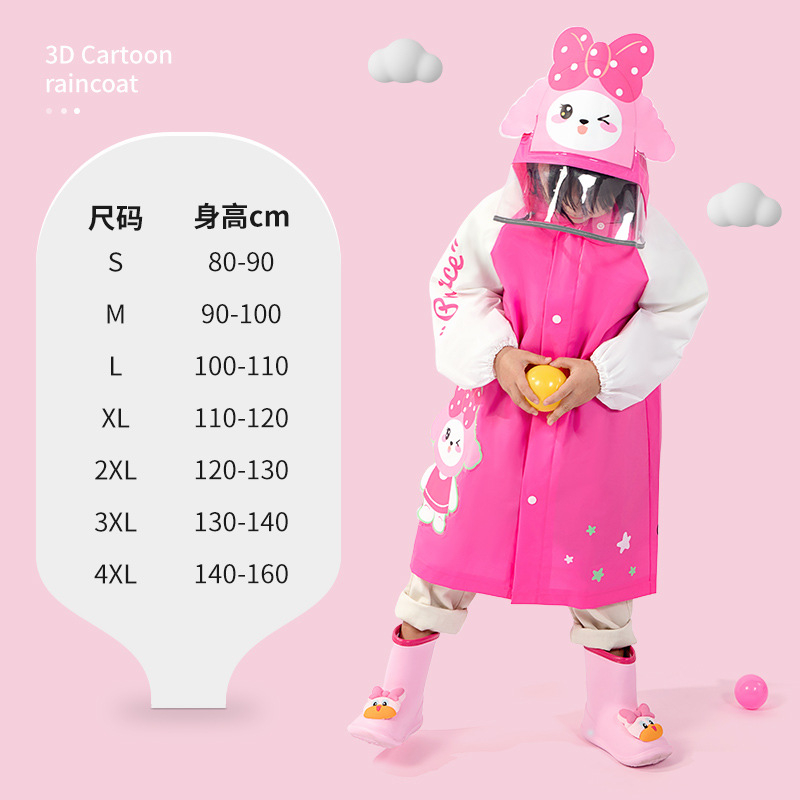 Áo mưa cho bé, áo mưa trẻ em cao cấp có mũ, thiết kế 3D, chất liệu EVA an toàn cho bé