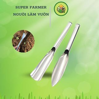Xẻng làm vườn inox, xẻng thép trắng tay cầm mini - người làm vườn