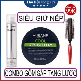 Sáp Vuốt Tóc Aurane cool stylish clay 80g + Gôm Butterfly Shadow Tặng Kèm Lược - Nhập Pháp