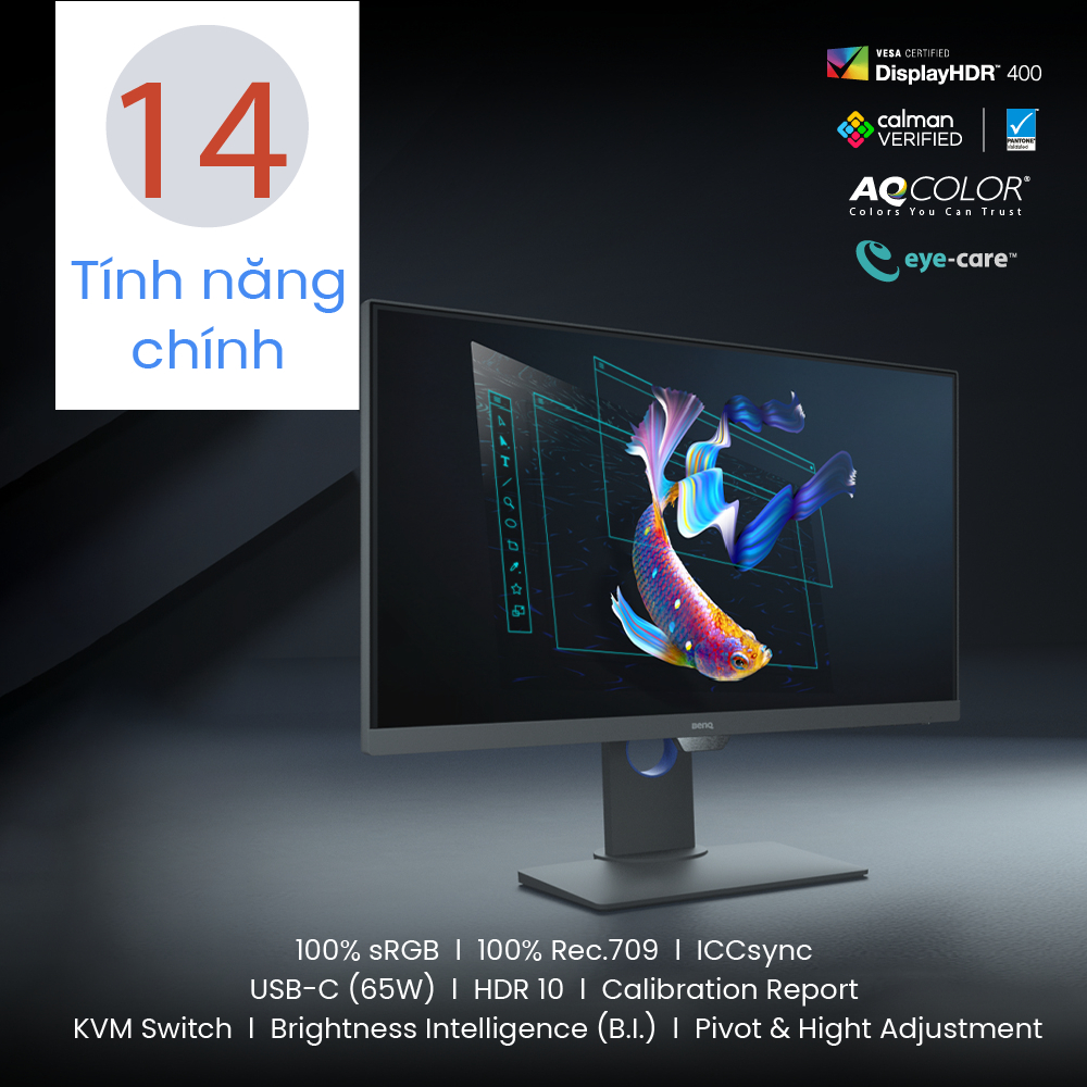 Màn hình đồ họa BenQ PD2705Q 27 inch IPS 2K QHD HDR10 USB-C 100% Rec.709 & 100% sRGB chuyên thiết kế đồ họa xử lý hình