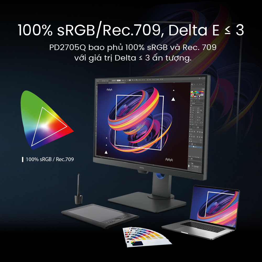 Màn hình đồ họa BenQ PD2705Q 27 inch IPS 2K QHD HDR10 USB-C 100% Rec.709 & 100% sRGB chuyên thiết kế đồ họa xử lý hình