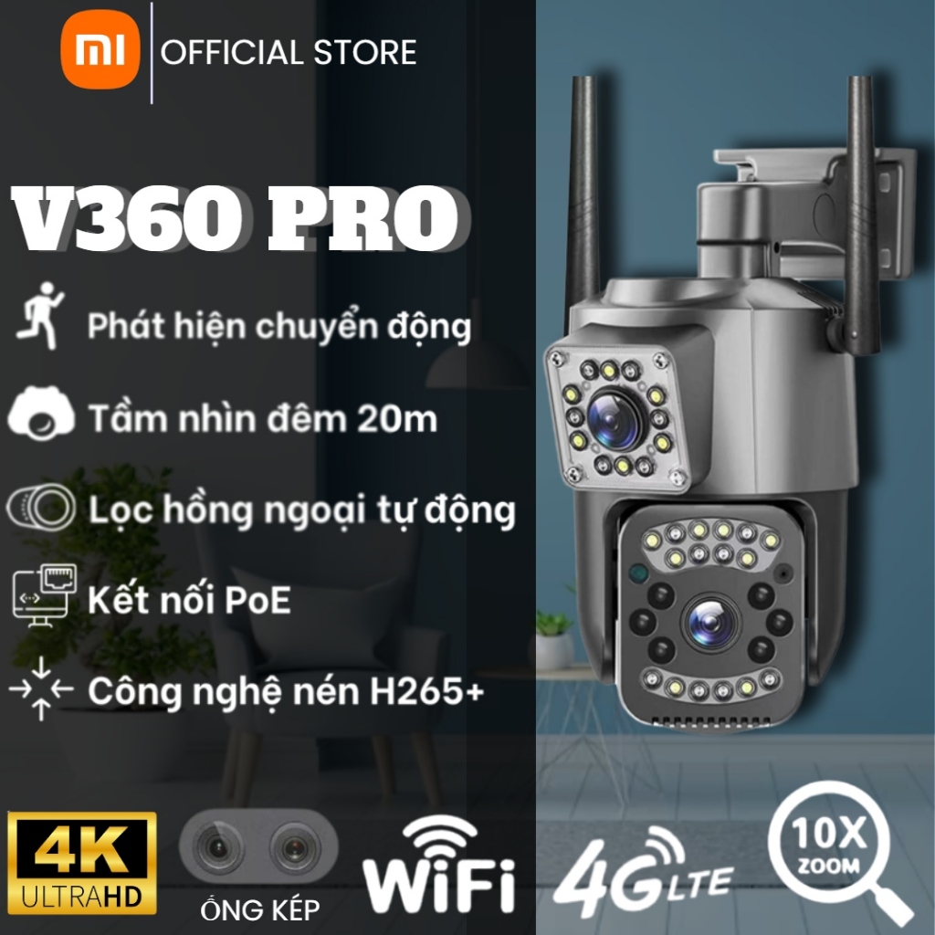 XIAOMI V380 Pro camera cctv, camera giám sát không dây ngoài trời wifi, camera an ninh IP, ống kính kép, 4K, 8MP, gọi h