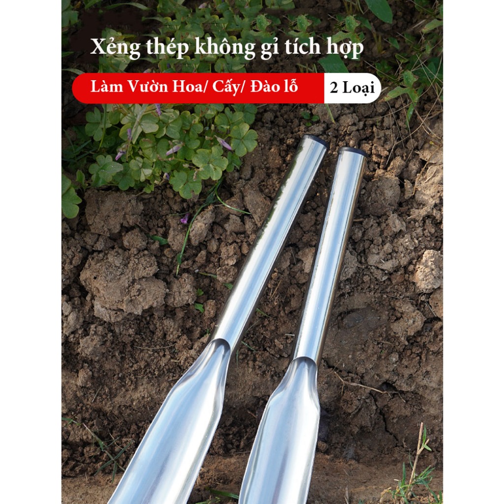 Xẻng làm vườn inox, xẻng thép trắng tay cầm mini - NGƯỜI LÀM VƯỜN