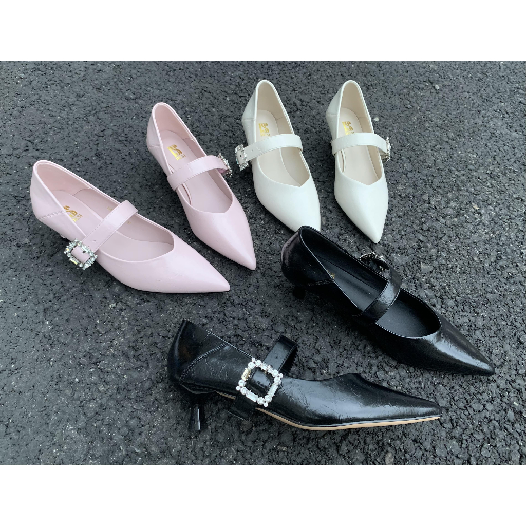 Giày Cao Gót Đế Nhọn 4 Phân Phối Quai Đính Đá 2367-3