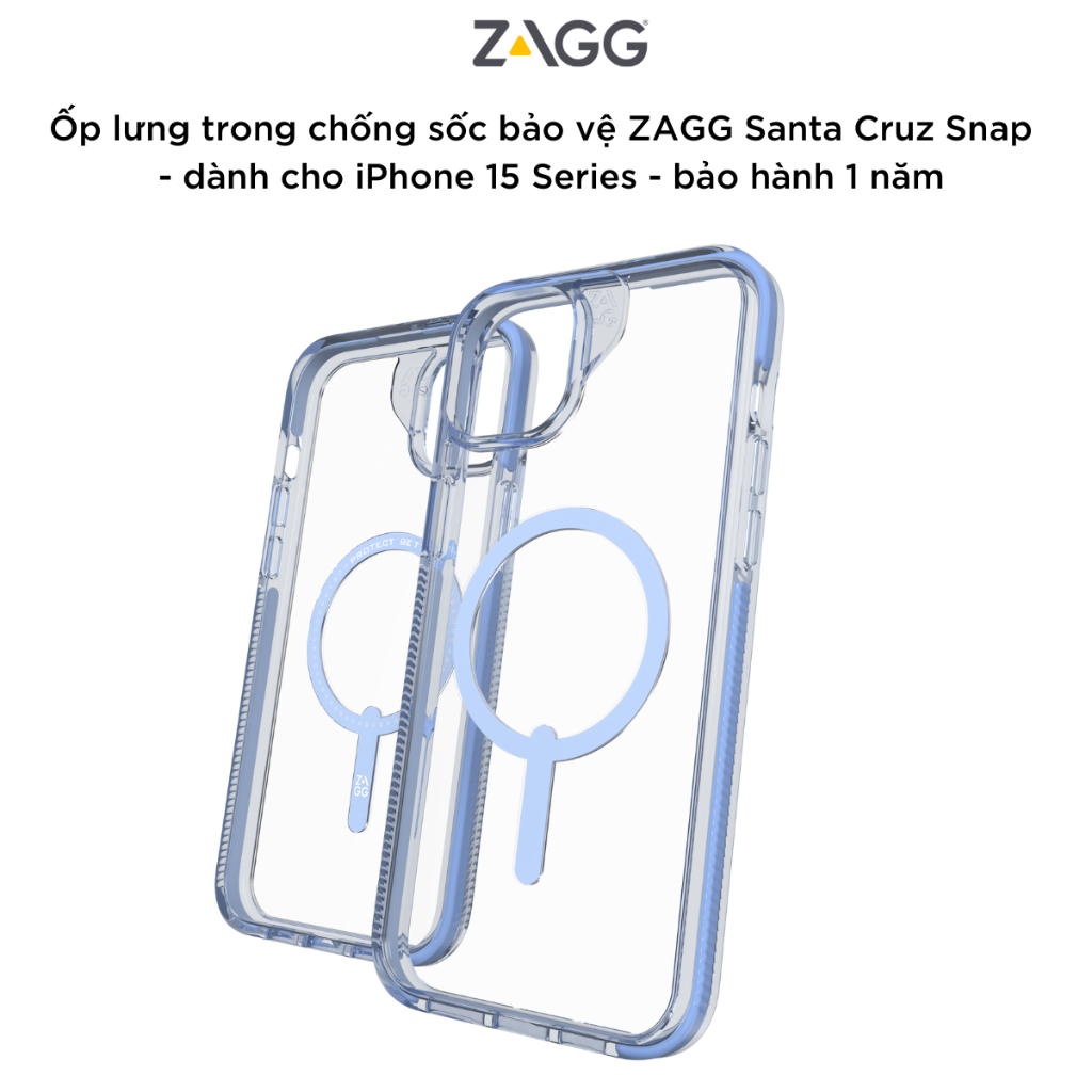 Ốp lưng trong chống sốc bảo vệ ZAGG Santa Cruz Snap, có Magsafe tương thích sạc không dây cho iPhone 15 Series