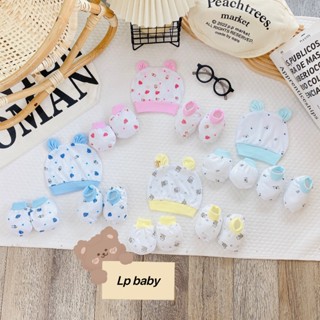 Combo 3/5 Sét Mũ Kèm Bao Tay Bao Chân Cho Bé Sơ Sinh Cotton Bình Sữa, Mềm Mại Họa Tiết Dễ Thương SM05