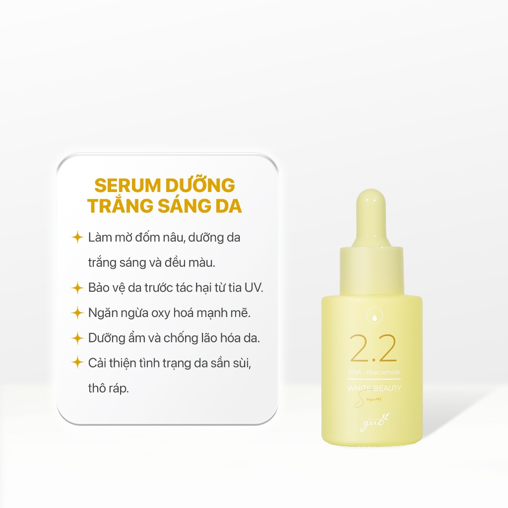 Serum dưỡng trắng sáng, mờ thâm nám, ngăn ngừa mụn AHA, BHA, PHA, Vitamin C, Niacinamide GUO 30ml