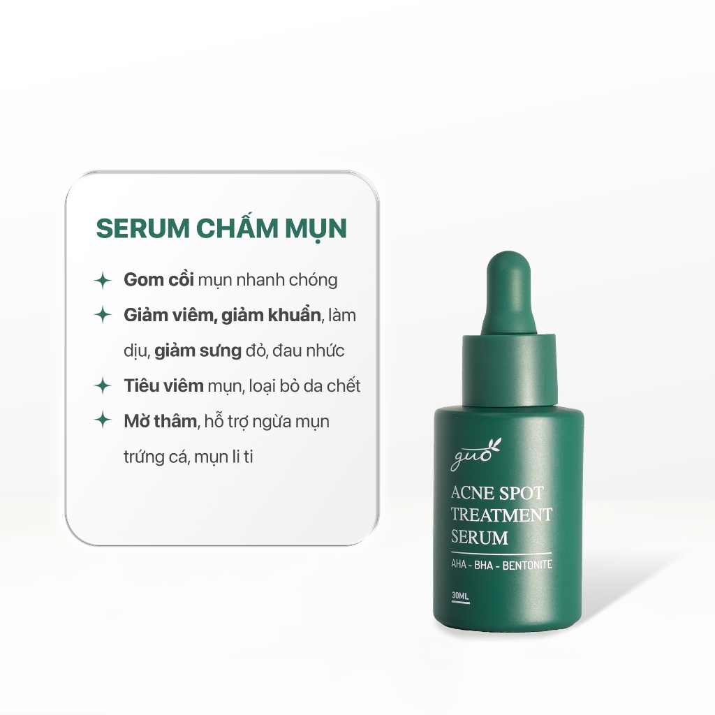 Tinh chất Serum giảm mụn ẩn, mụn đầu đen, mụn thâm, gom khô mụn, không bong tróc, an toàn cho bà bầu GUO 30ml