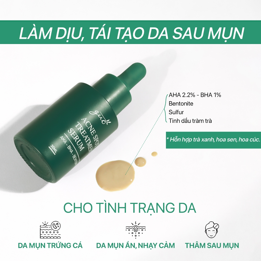 Tinh chất Serum giảm mụn ẩn, mụn đầu đen, mụn thâm, gom khô mụn, không bong tróc, an toàn cho bà bầu GUO 30ml