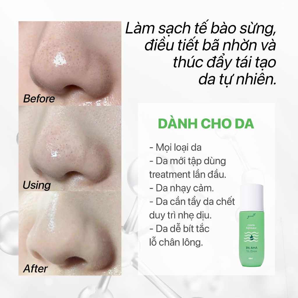 Tẩy tế bào chết mặt ngăn ngừa mụn AHA 3%+BHA 1%, 0% cồn, dịu nhẹ cho da nhạy cảm Gentle Exfoliator GUO 40ml