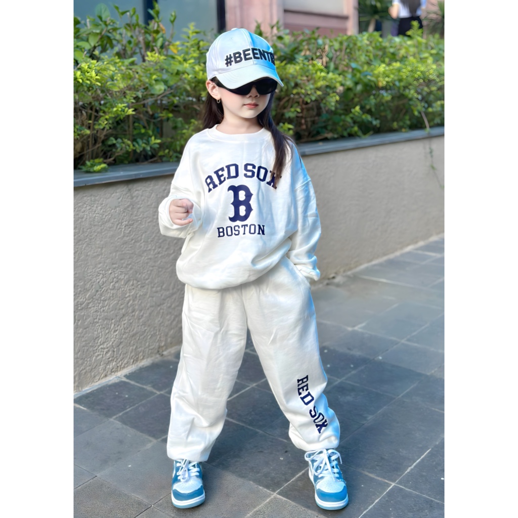 Bộ quần áo nỉ cổ tròn MLB redsox basic ss 2023 cho bé , set áo sweater trẻ em unisex , Kid_genz