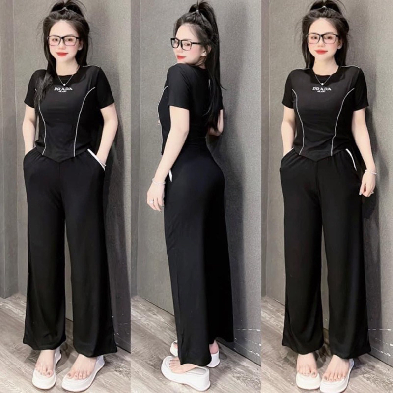 Set bộ gân áo sọc 2 bên p ra đà kèm quần suông gân mềm